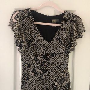 Taylor grey black asymmetrical midi dress